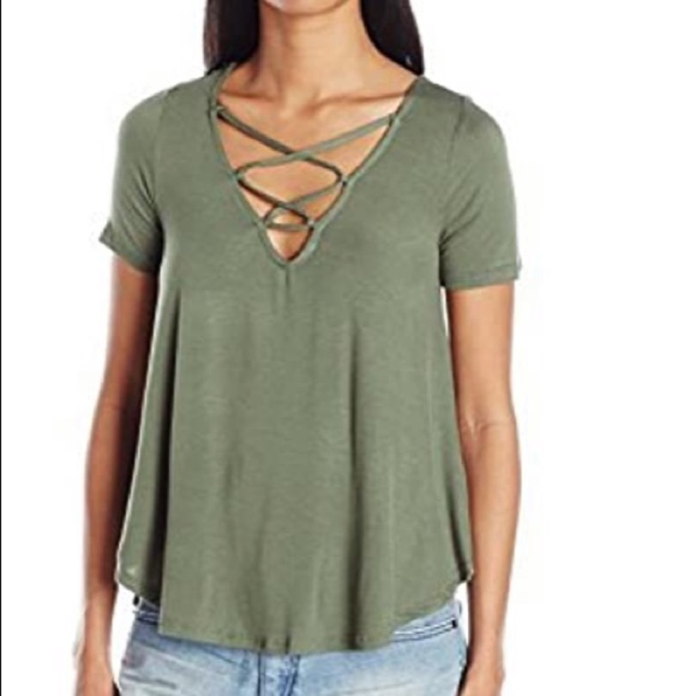 Swing Tee with lace up neck - Hunter Green